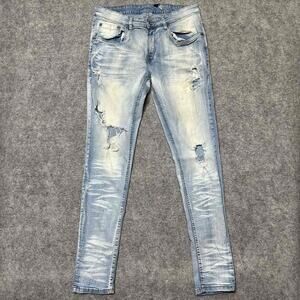 Copper Rivet Men's Slim‎ Fit Distressed Jeans Size 32x32 Blue Acid Wash Denim